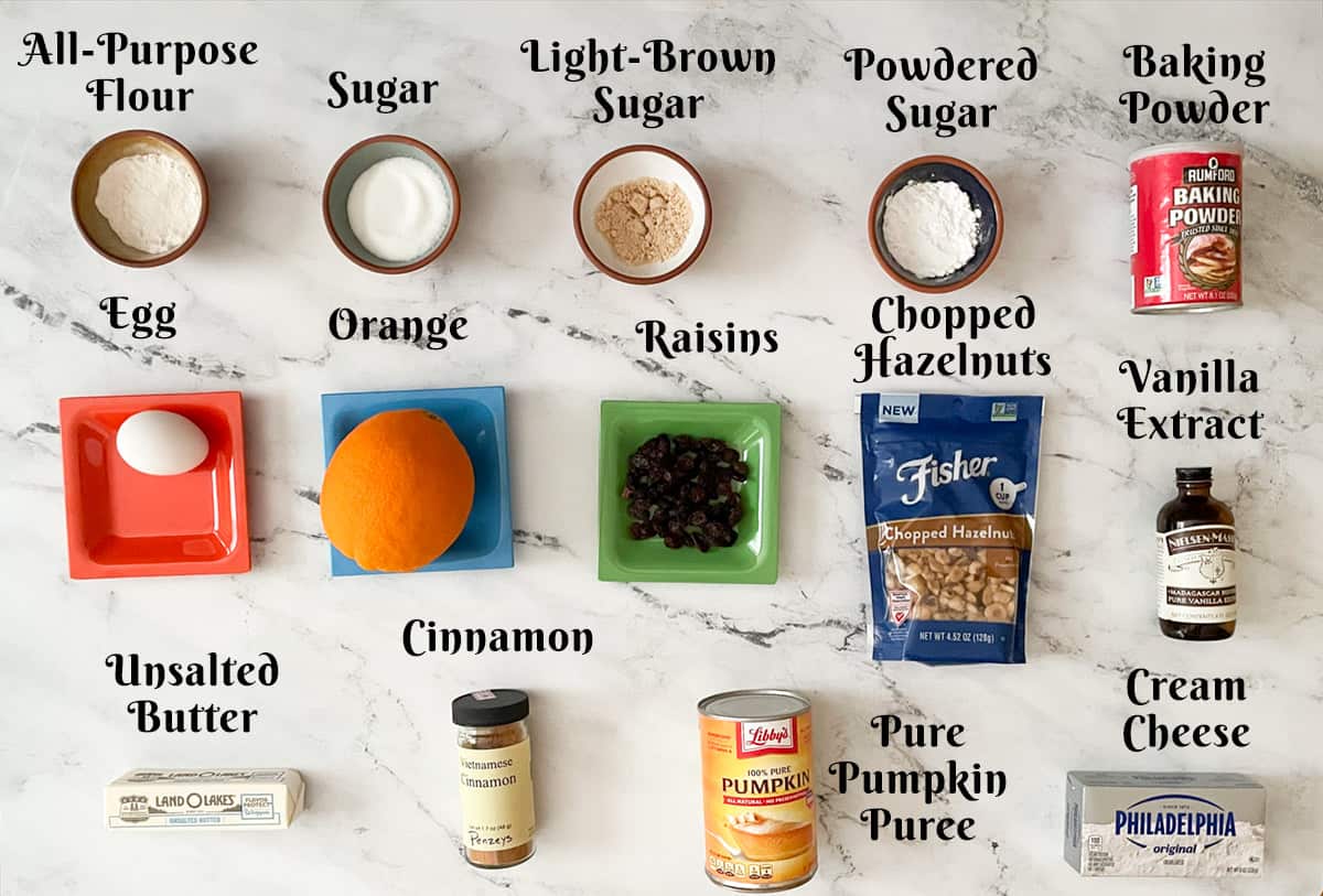 Ingredients for Hazelnut Pumpkin orange cookies.