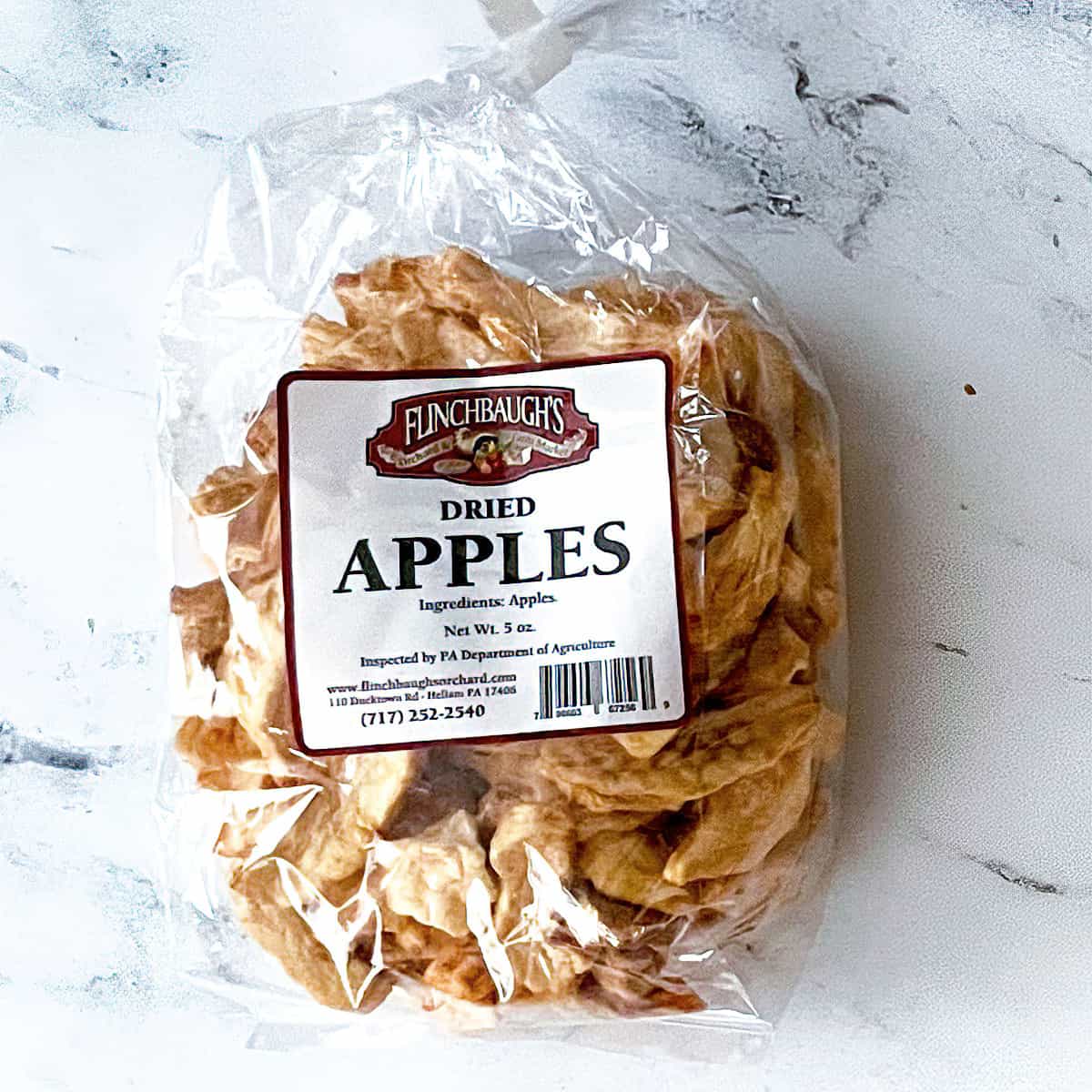 A bag of dried apple slices from Flinchbaugh Orchard and Farm Market.