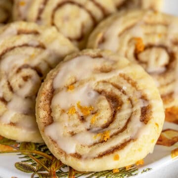 Cinnamon Orange Pinwheel Cookies on a plate ready to serve.
