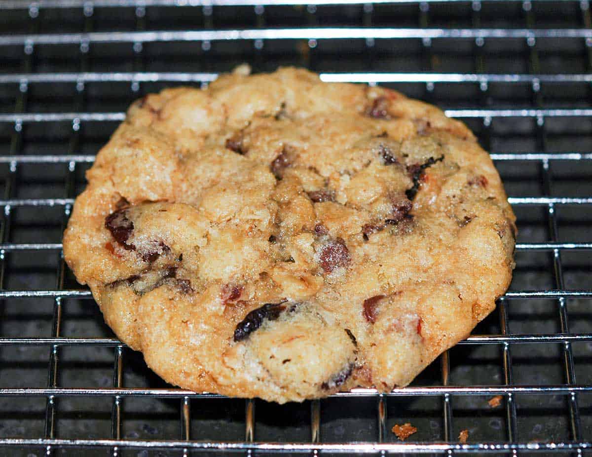 Everything in the bowl finished cookie a wire rack.