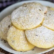 Lemon with Lavender and Honey Cookies on white dish.