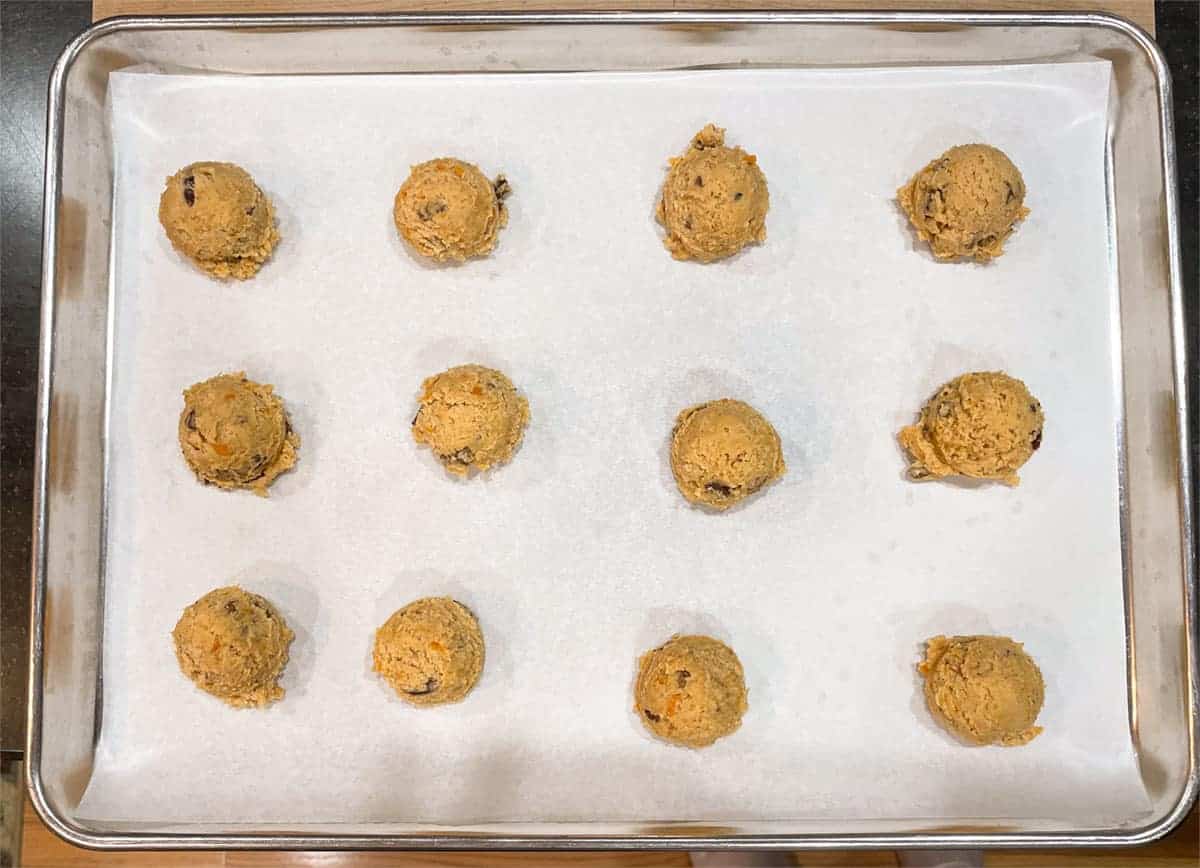 Southern Sweet Potato Pie Cookies scooped and ready for the oven.