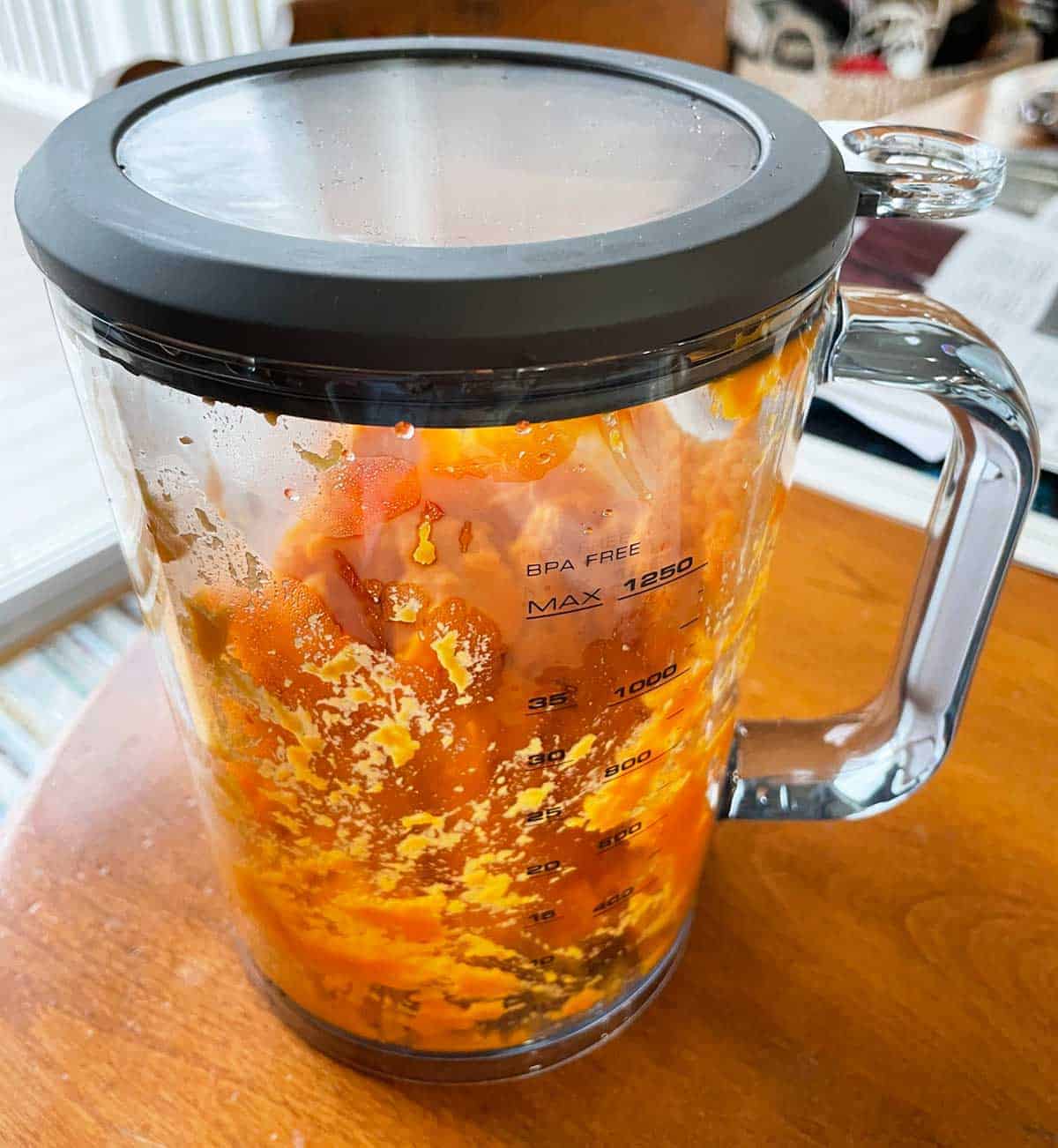 Southern Sweet Potato puree in the container with the lid on it.