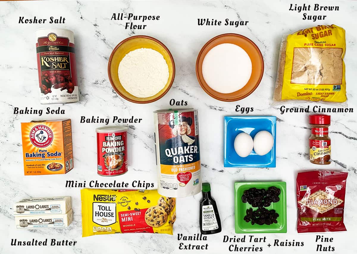 Image of the ingredients for the Everything in the Bowl Cookies.