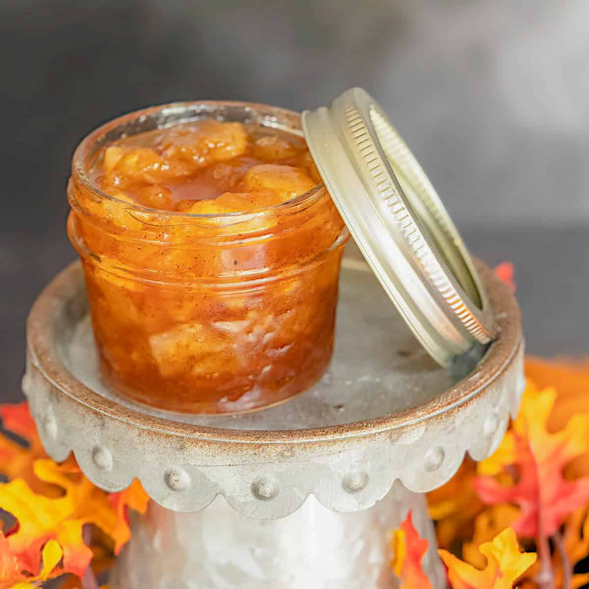 Chunky Apple Jam finished in a decorative jar.