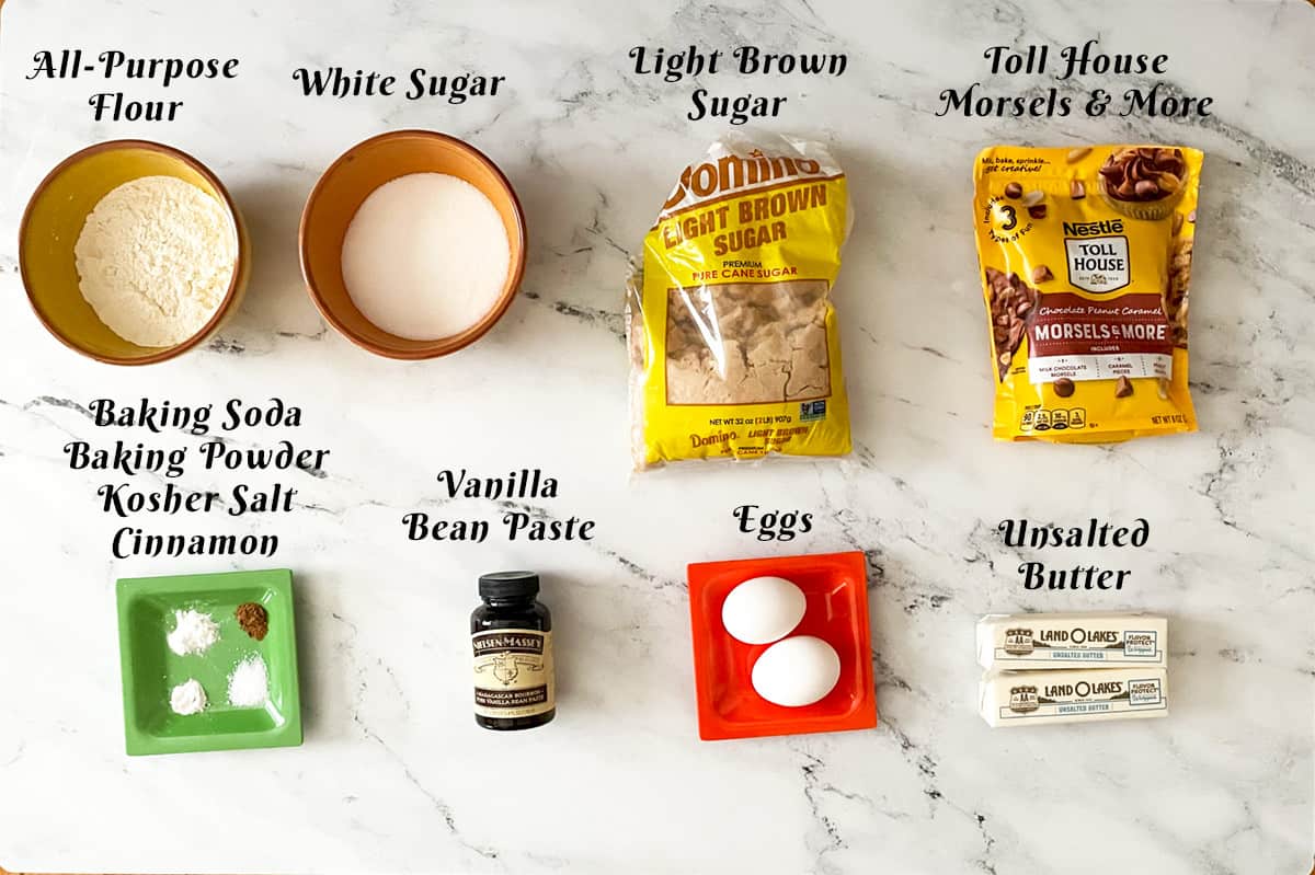 Milk Chocolate Caramel and peanut cookies image of ingredients.