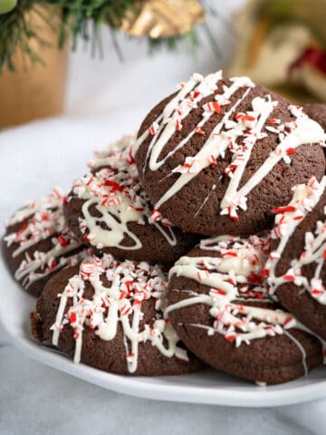 Peppermint Mocha Cookies on a white plate.