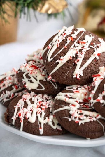 Peppermint Mocha Cookies on a white plate.