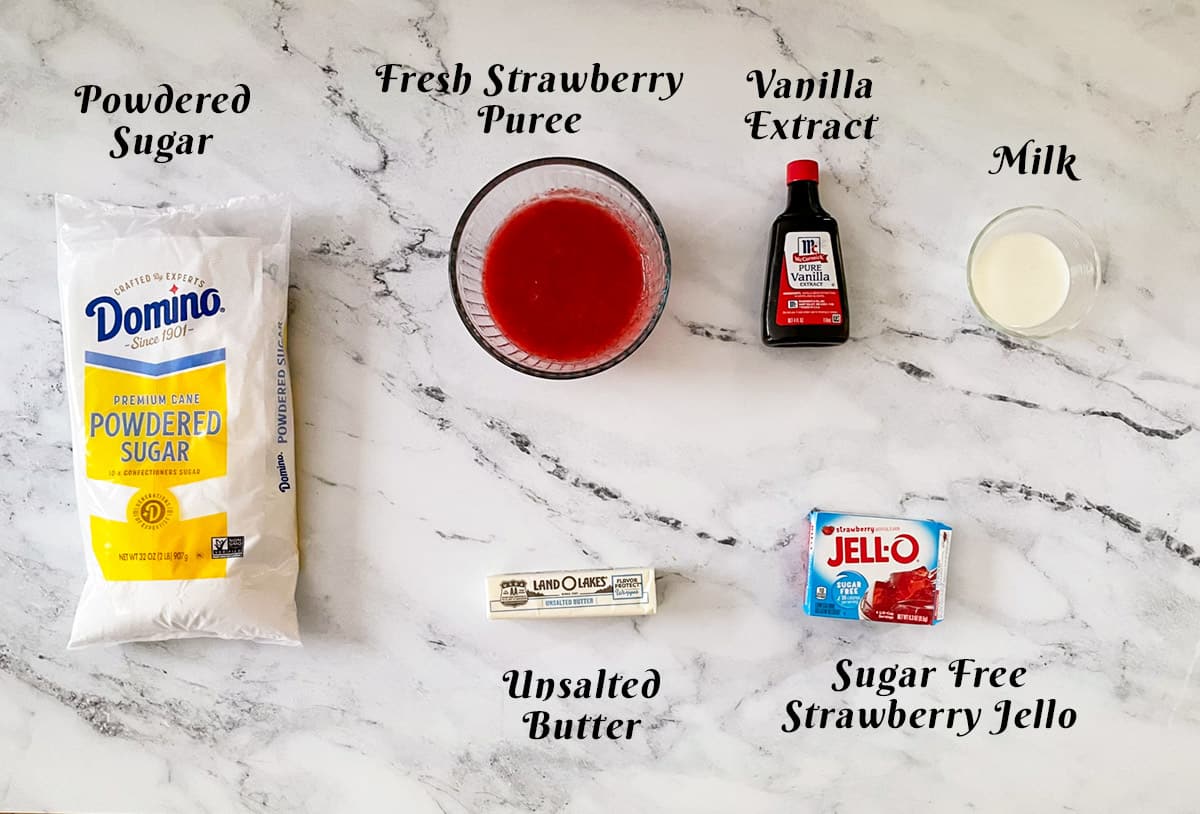 Image of the ingredients for the strawberry icing.