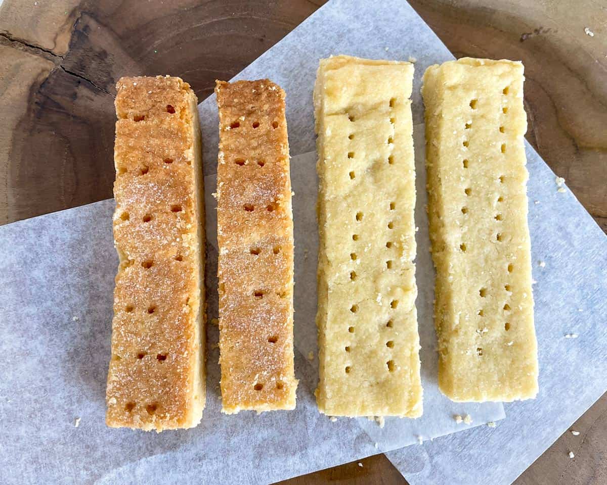 Comparing over baked Scottish shortbread with correct baking.
