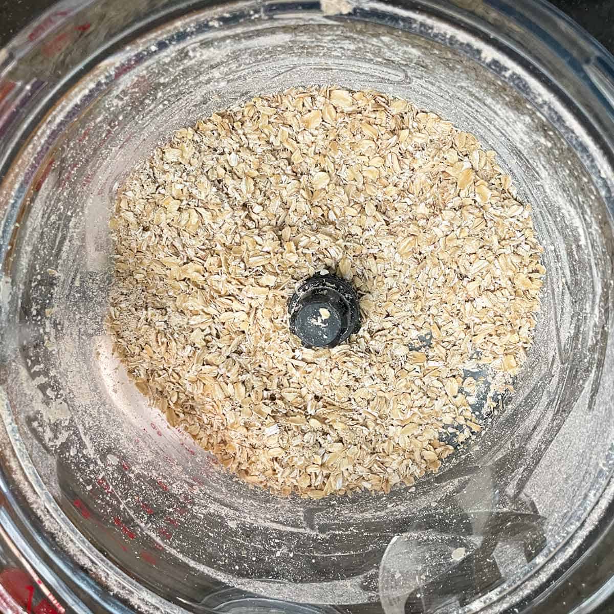 Old fashioned oats after pulsing in a food processer 10 times.