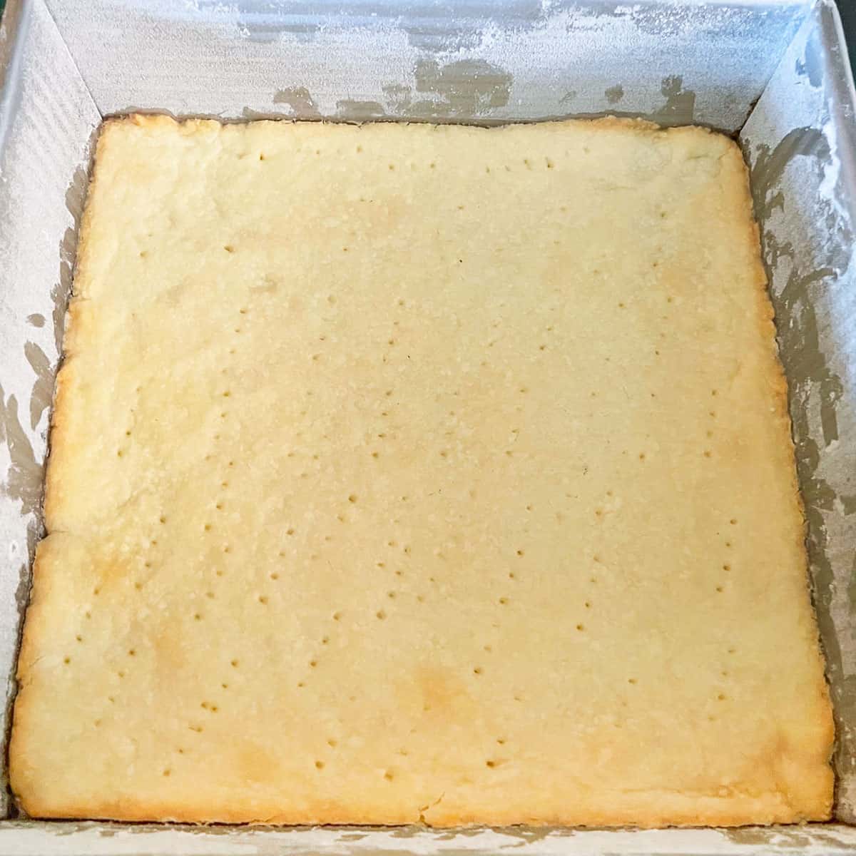 Shortbread baked in an 8X8 pan.
