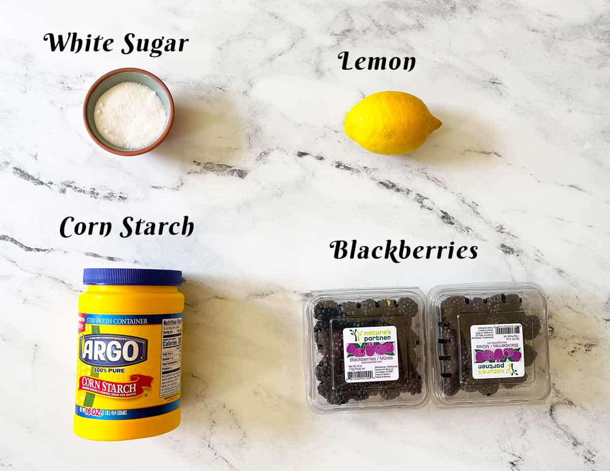 Ingredients for the blackberry and lemon puree.