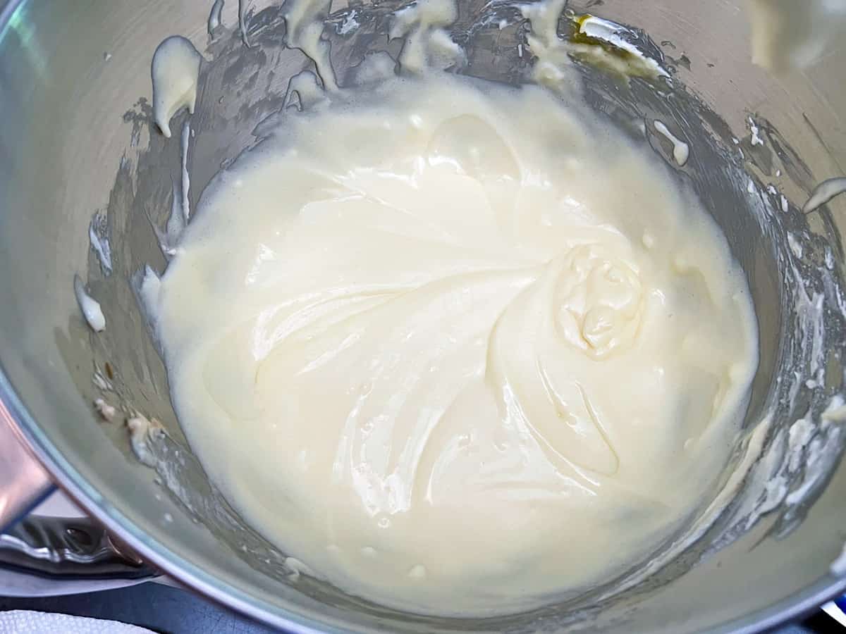 Cookie dough with just the wet ingredients and before the chocolate flour mixture is added.