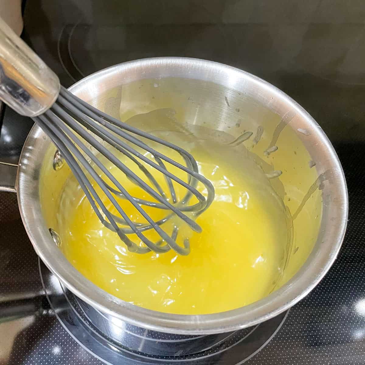 Curd after whisking for 5 minutes and before eggs are added.