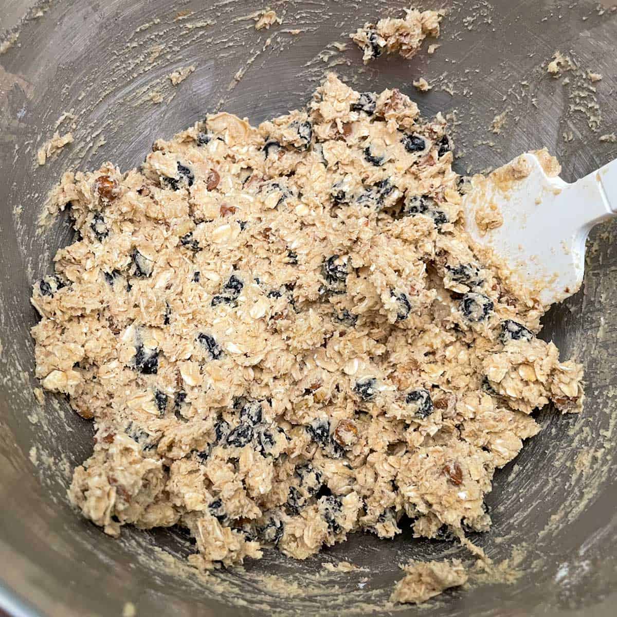 All ingredients mixed in my mixer for my blueberry with walnuts and cinnamon oatmeal cookies.