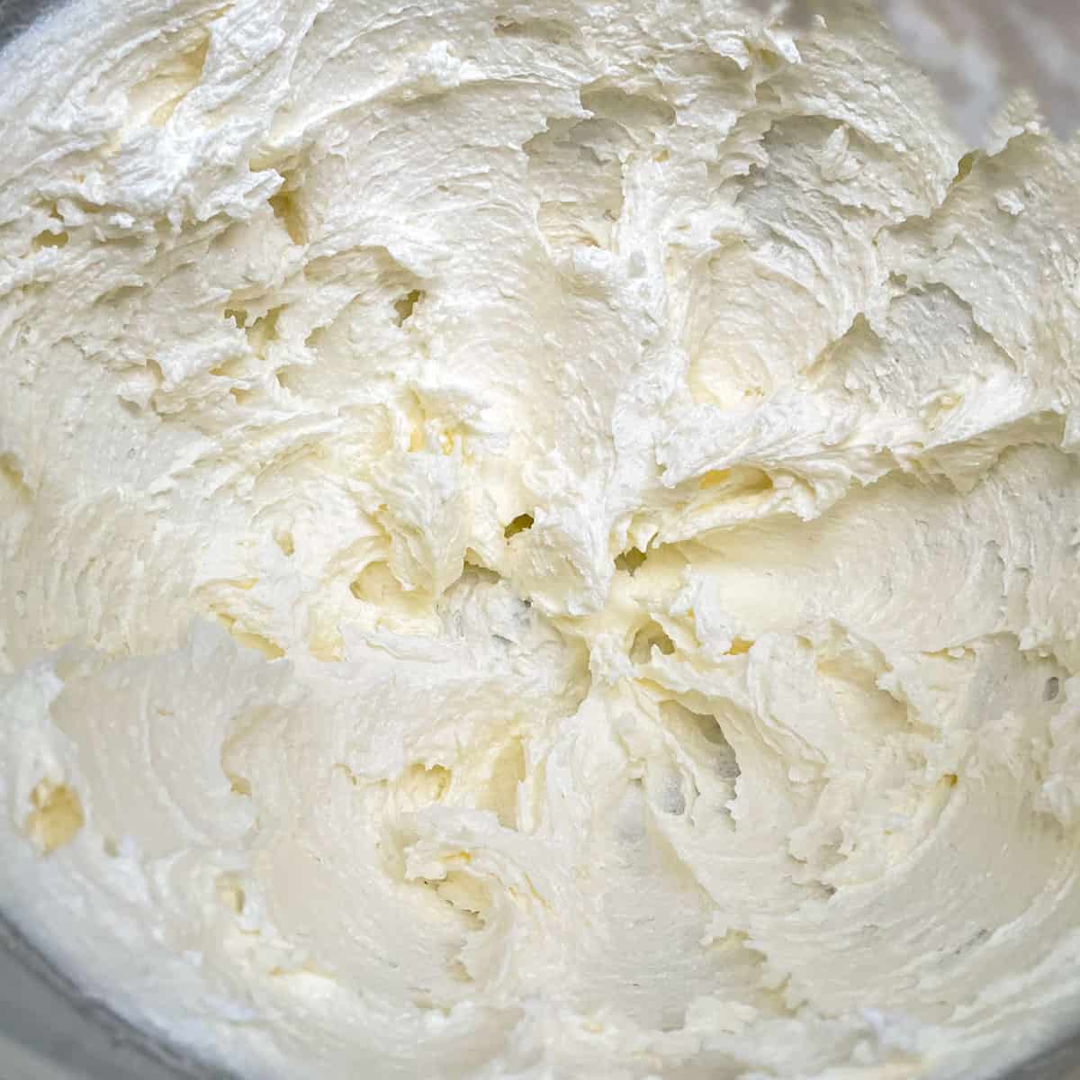Fluffy butter and sugar after mixing for 3 minutes.