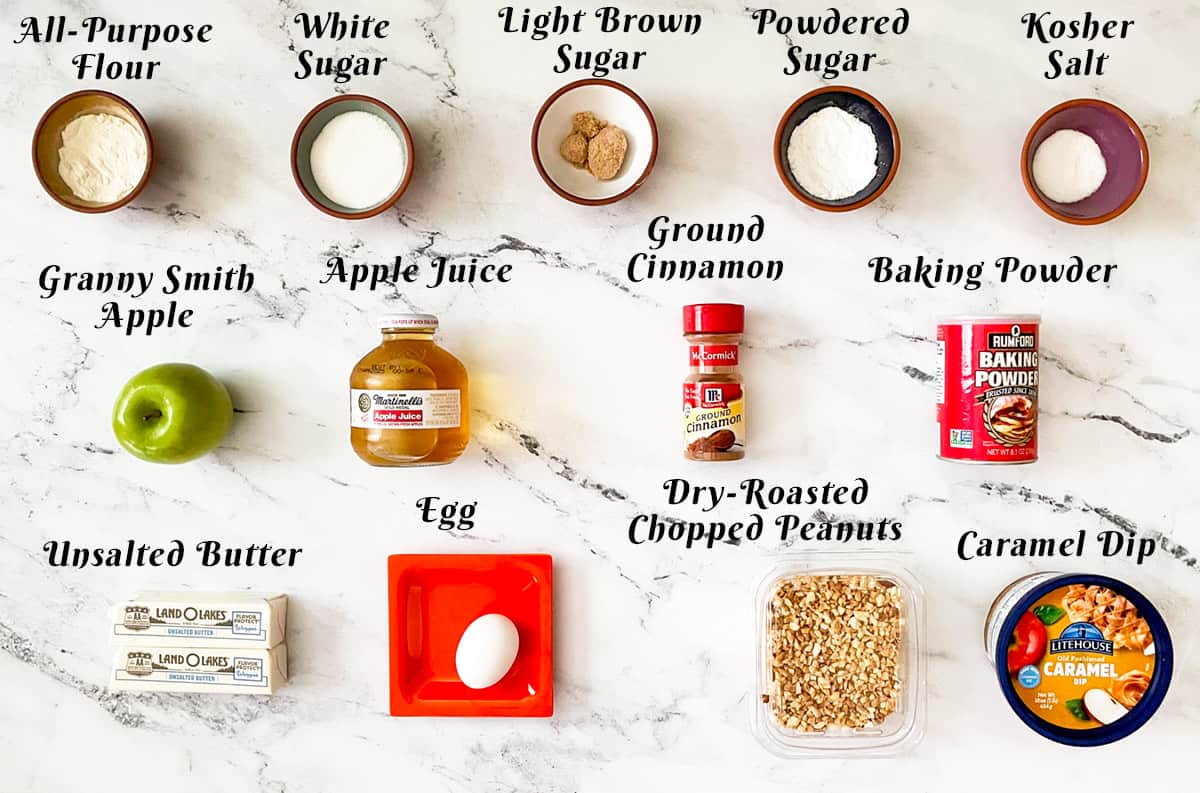 Ingredients for making peanut caramel apple cookies.