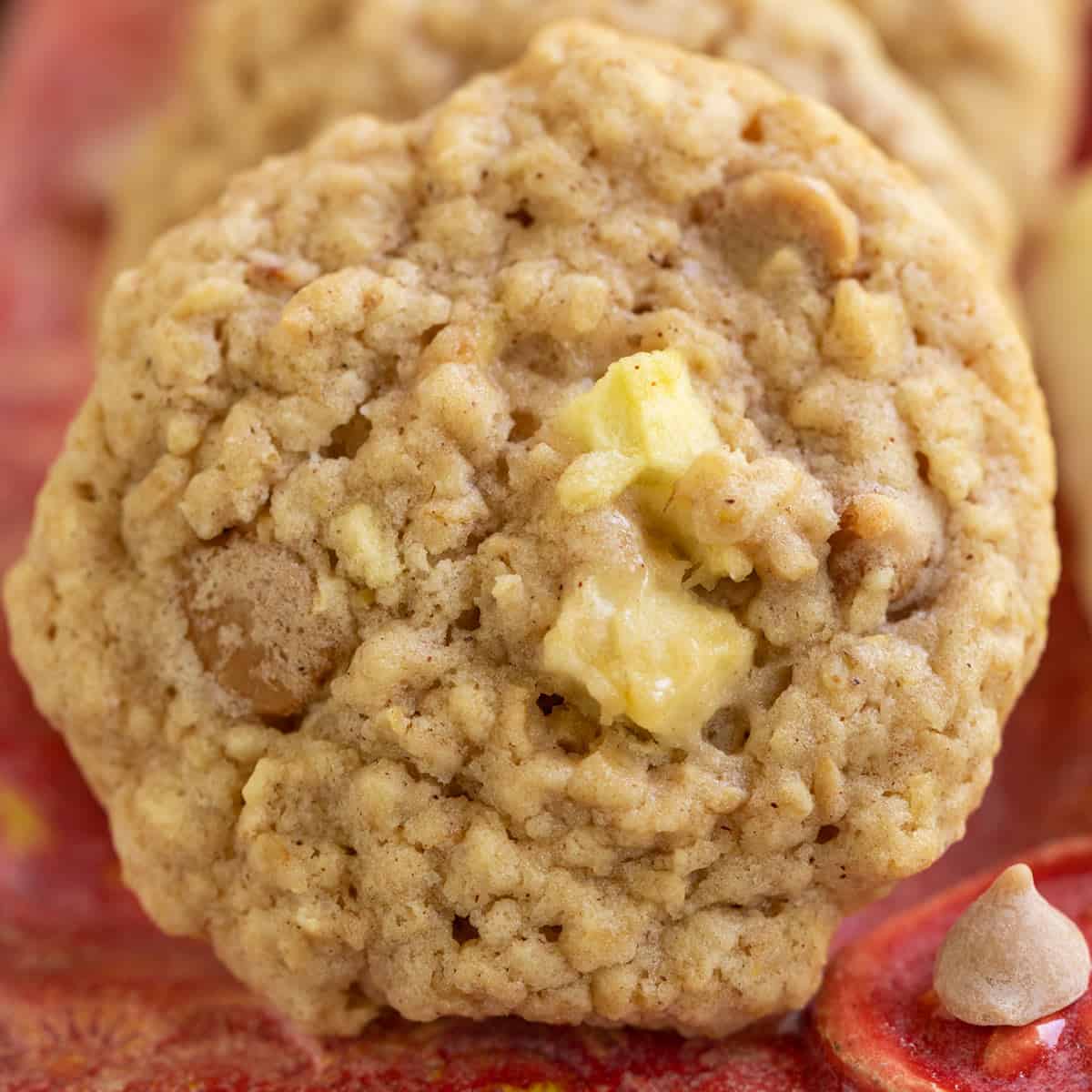 Close up of a single apple caramel cookie.