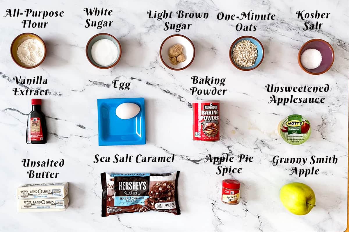 Ingredients for apple caramel oatmeal cookies.