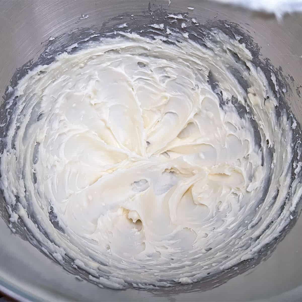 Cream cheese icing all mixed and ready to ice the cookies.