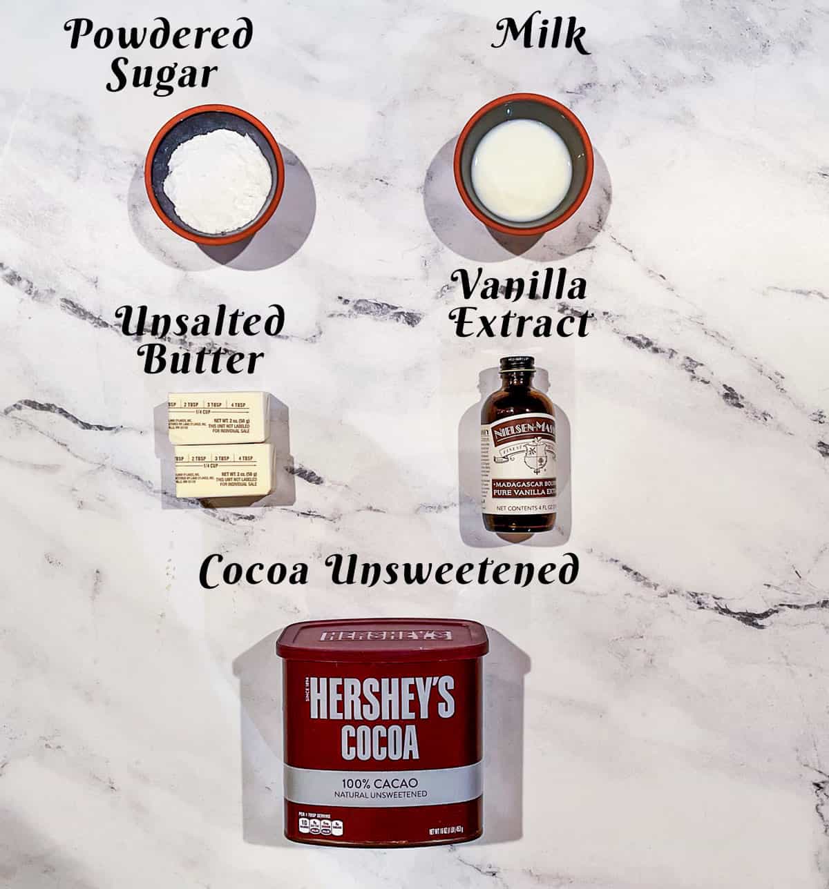 Ingredients for chocolate icing.