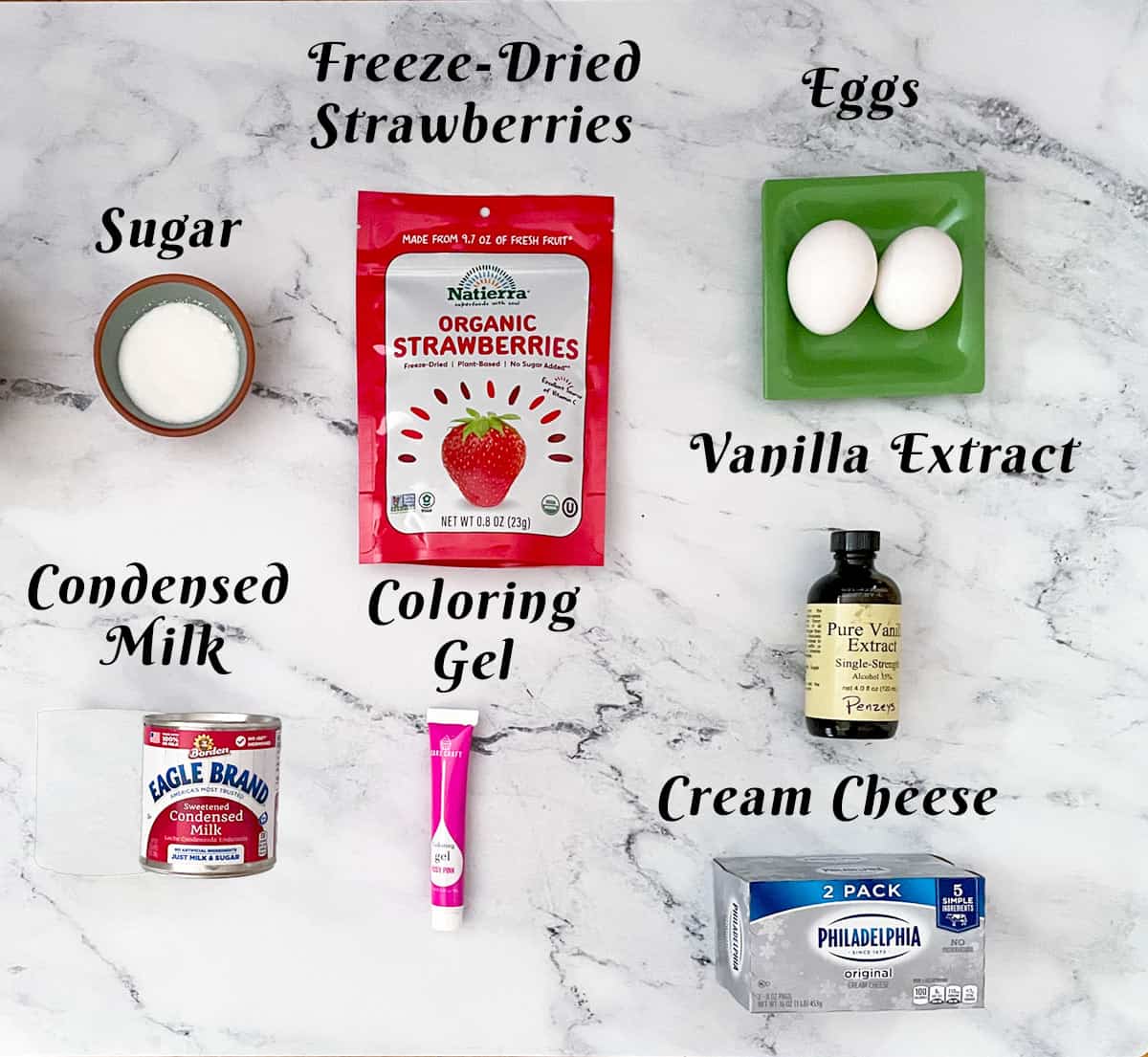 Strawberry cheesecake filling ingredients.