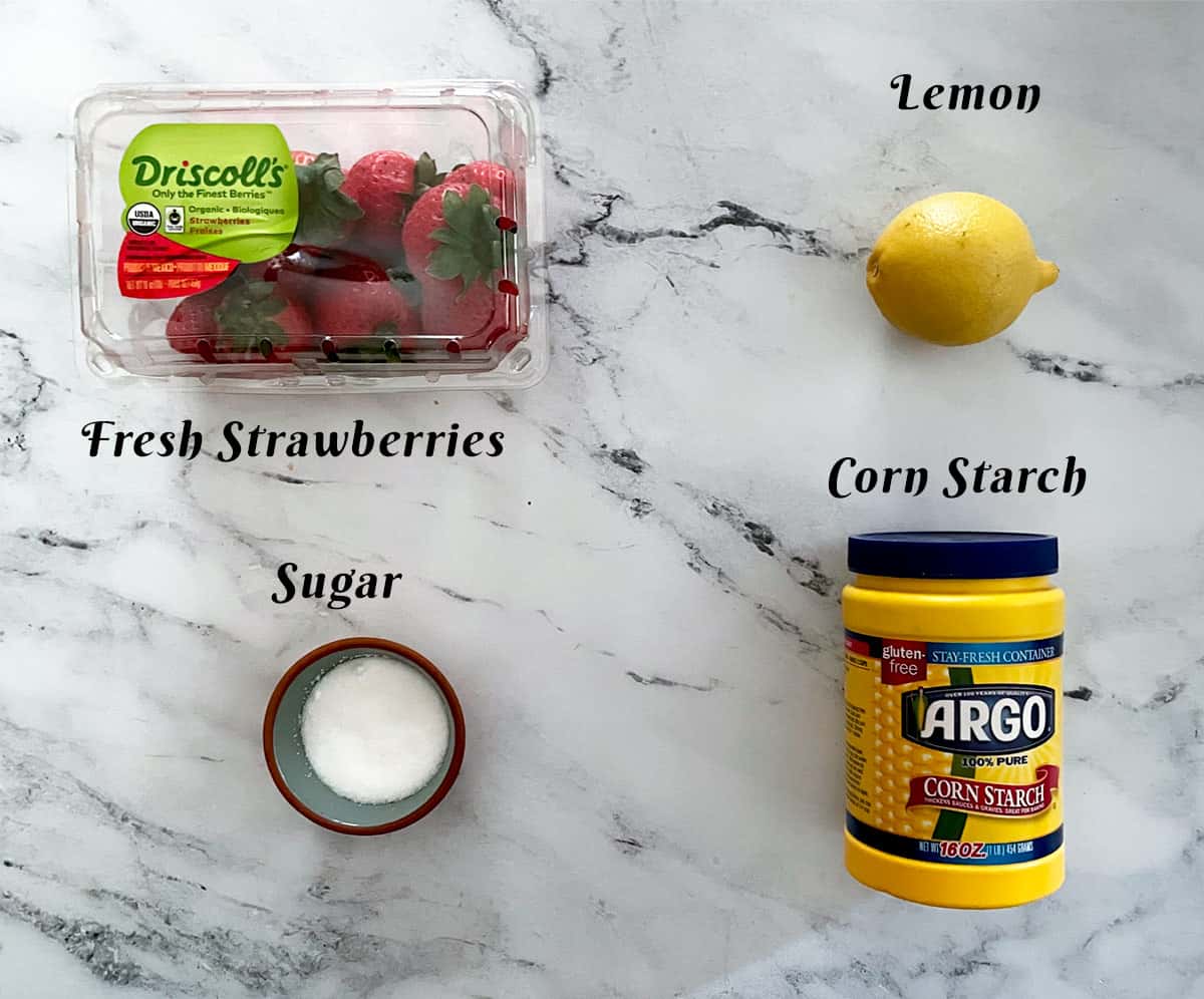 Strawberry cheesecake topping ingredients.
