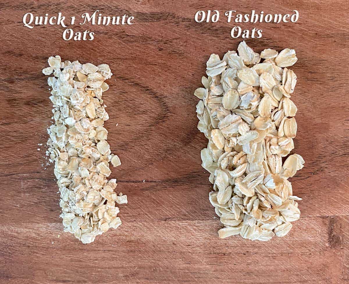 Two lines different types of oats to demonstrate why I choose the quick oats.