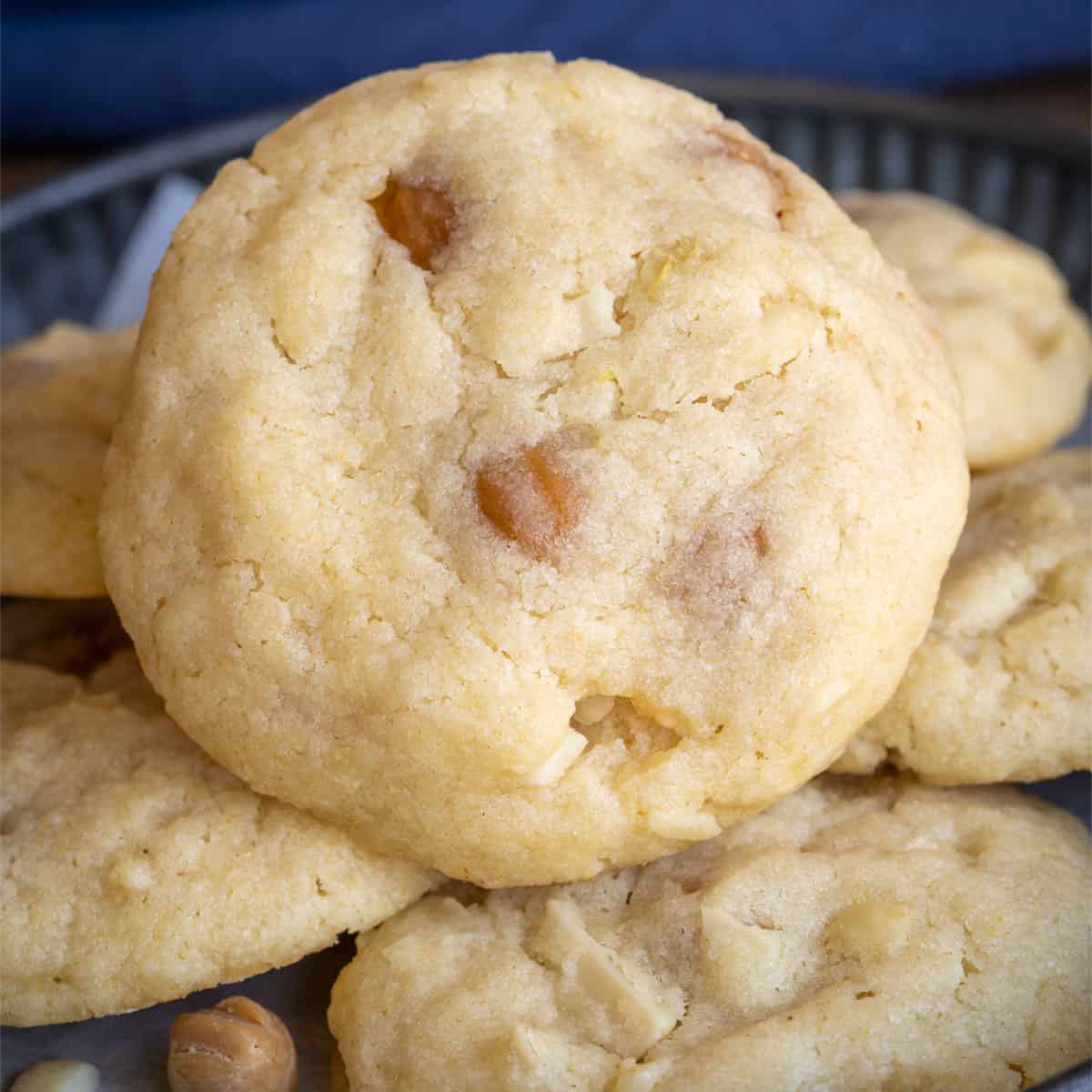 Close up of a Caramel Pear with Almond Cookie.