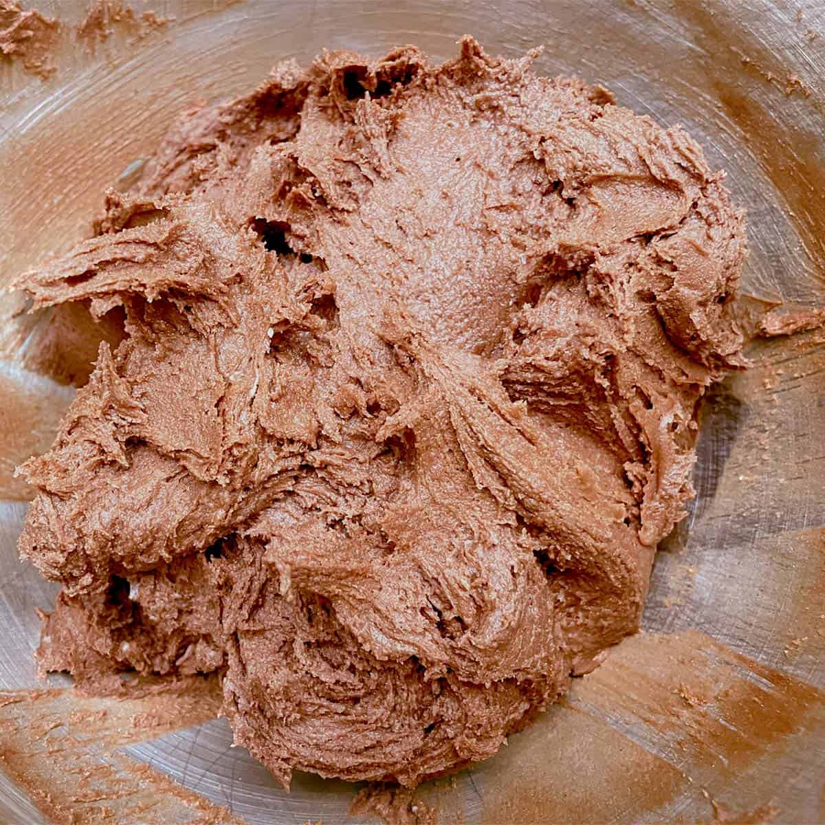 Chocolate cookie dough after all the ingredients are mixed.