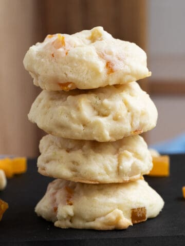Stack of mango lime with macadamia nut cookies for feature image.