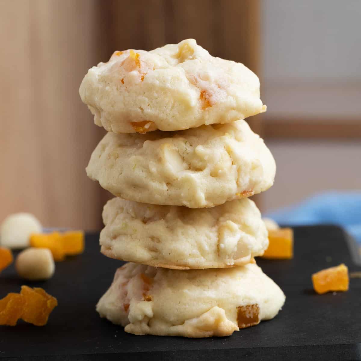 Stack of mango lime with macadamia nut cookies for feature image.