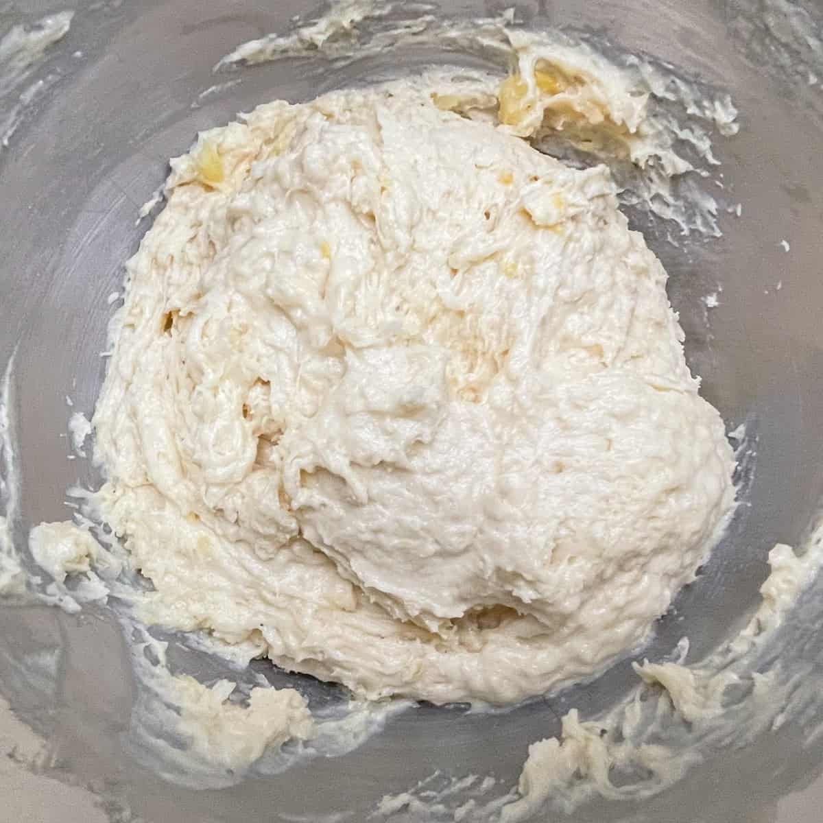 Pineapple coconut cookie dough is all mixed and ready to go into the refrigerator.