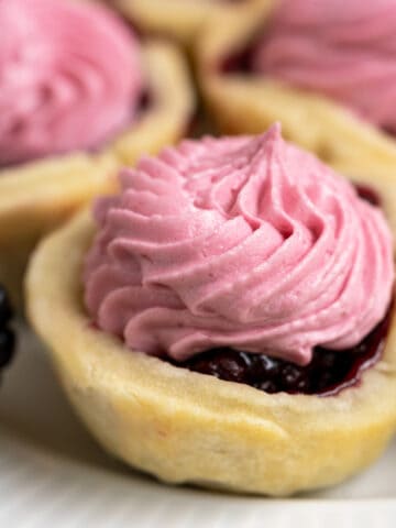 Blackberry cookie cup with blackberry buttercream frosting.