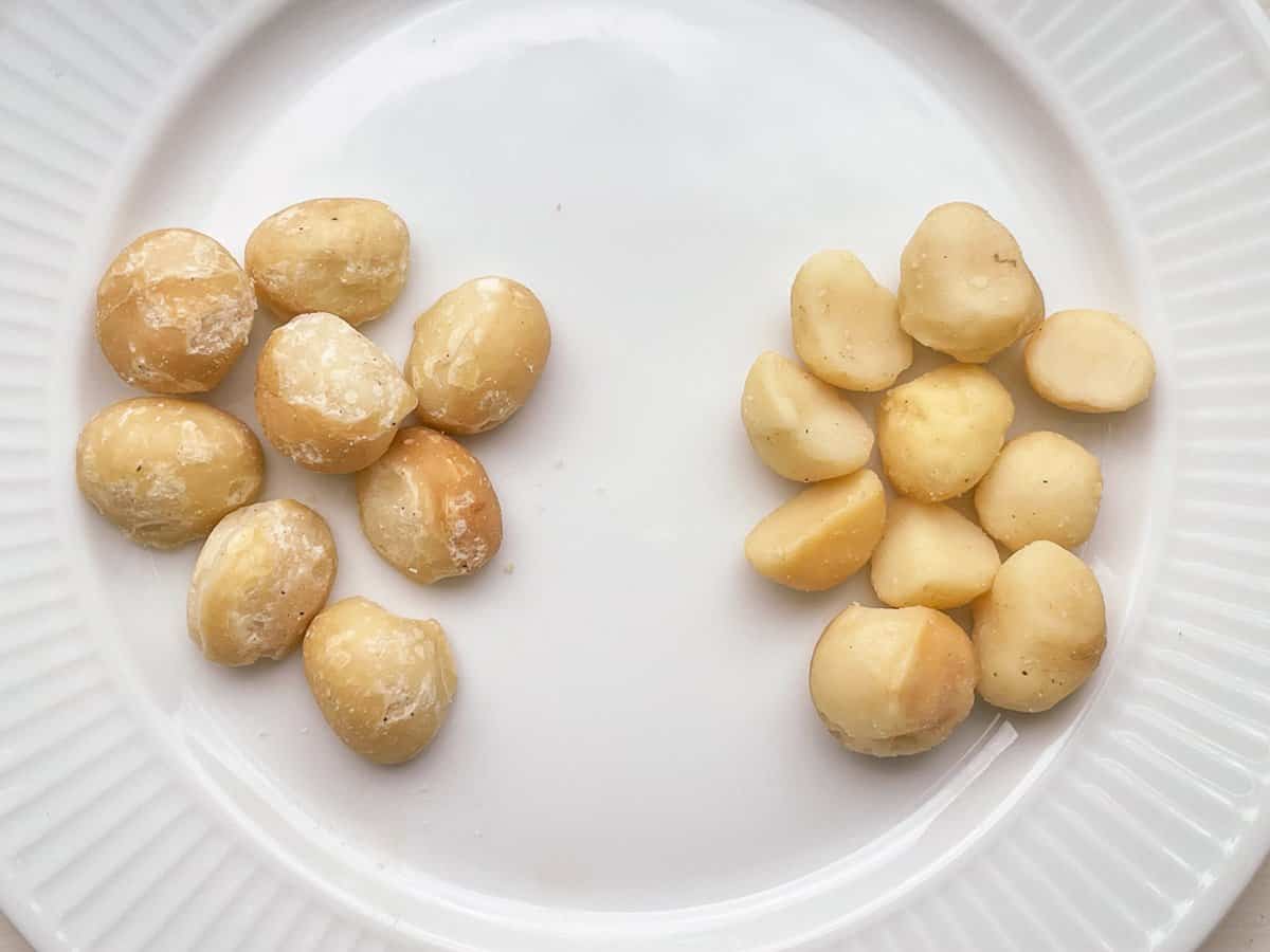 Different macadamia nuts based on dry-roasted and shelled with a little oil.