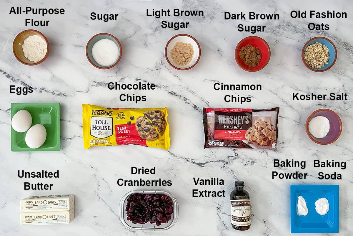 Cranberry Cinnamon Chocolate Chip Bars ingredients.