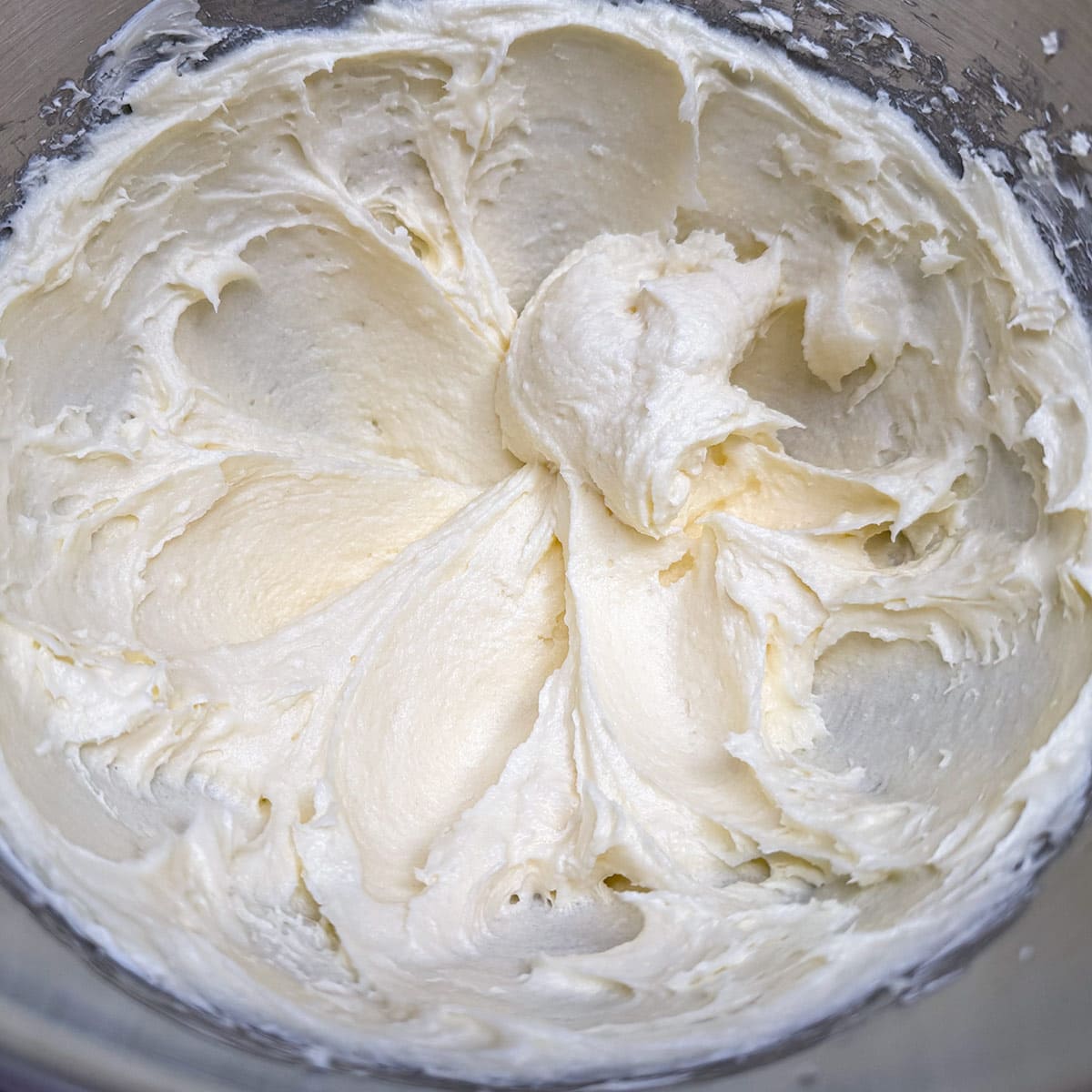 How creamy looking after the sugar is added to the butter and cream cheese.