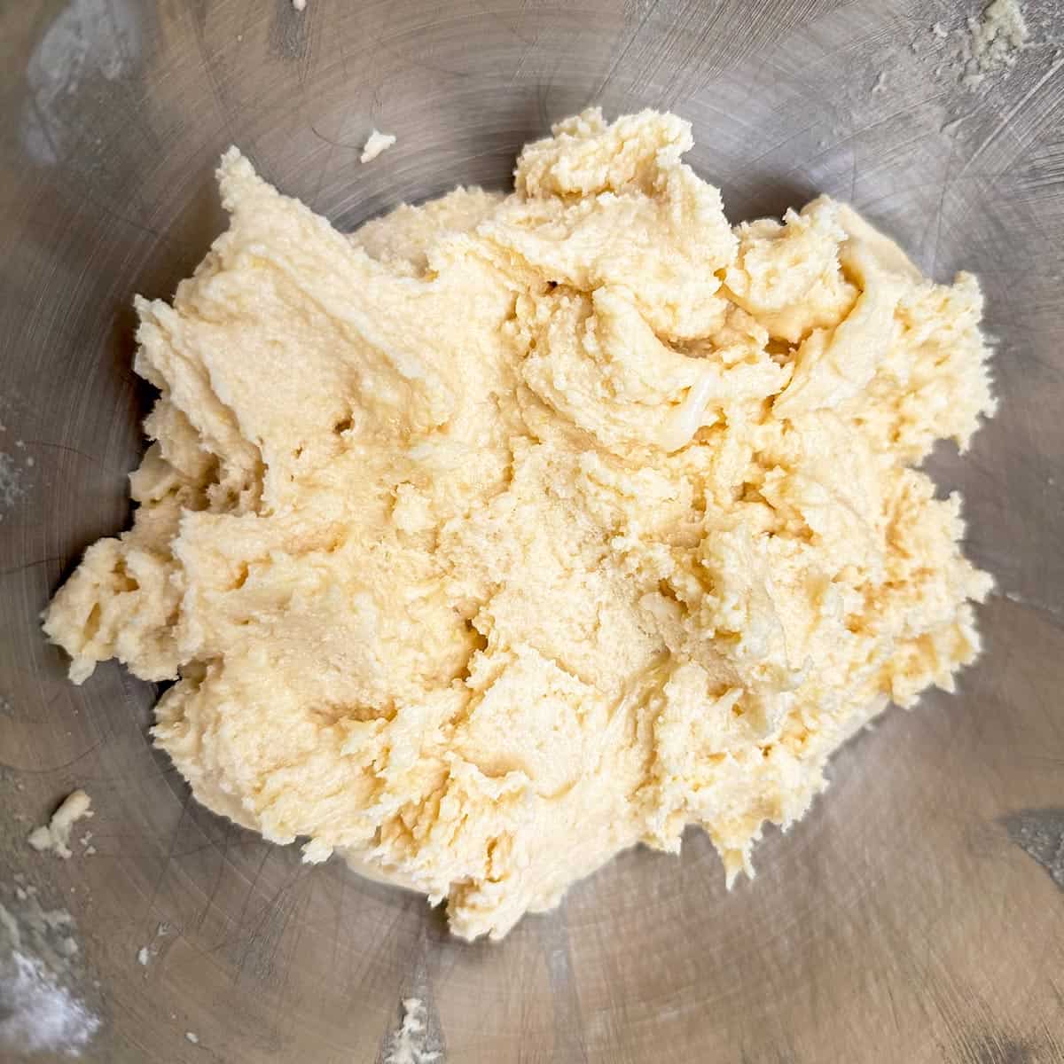 All ingredients have been add to a mixer bowl for making Amish sugar cookies.