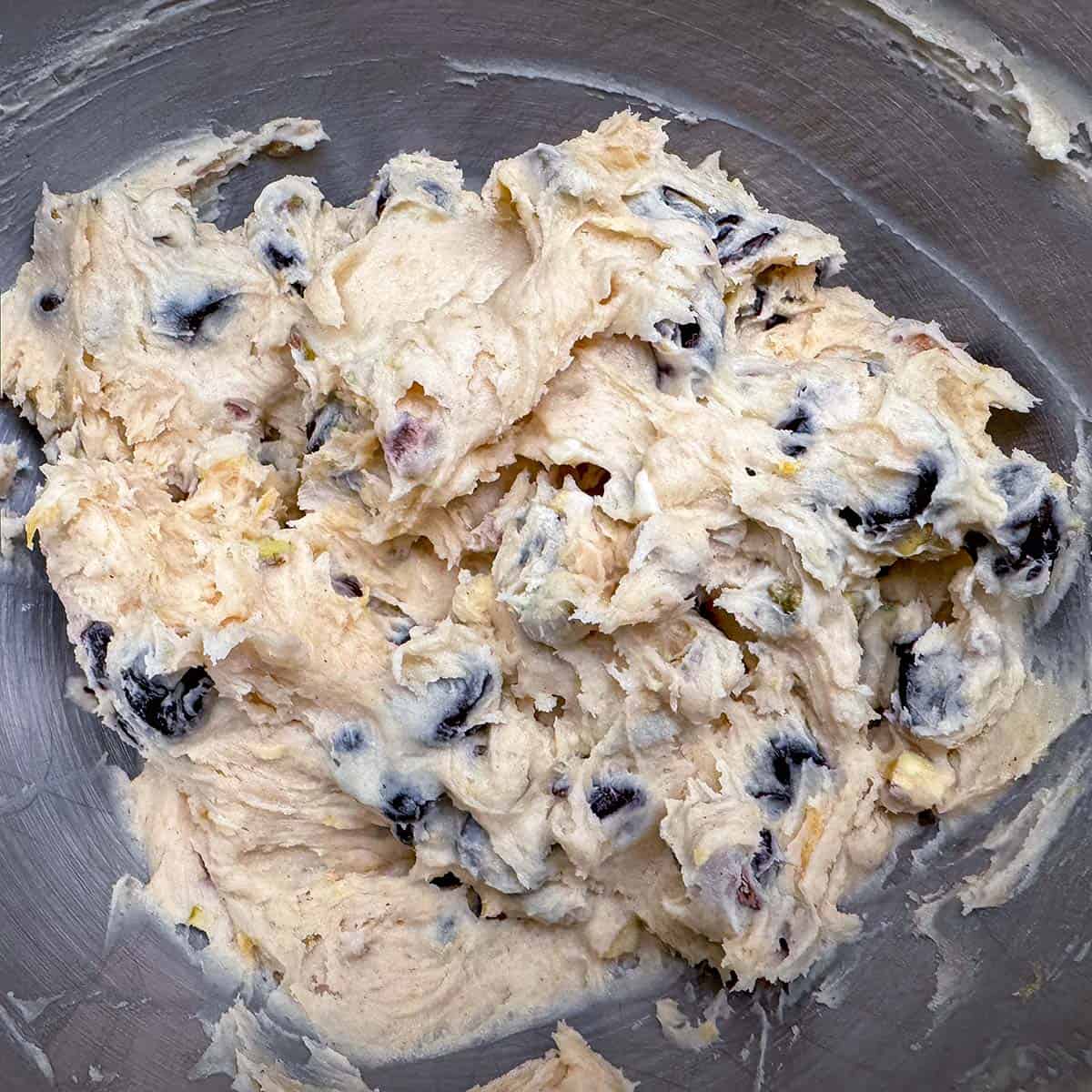 Everything is added to the cookie dough and ready for the refrigerator to chill.