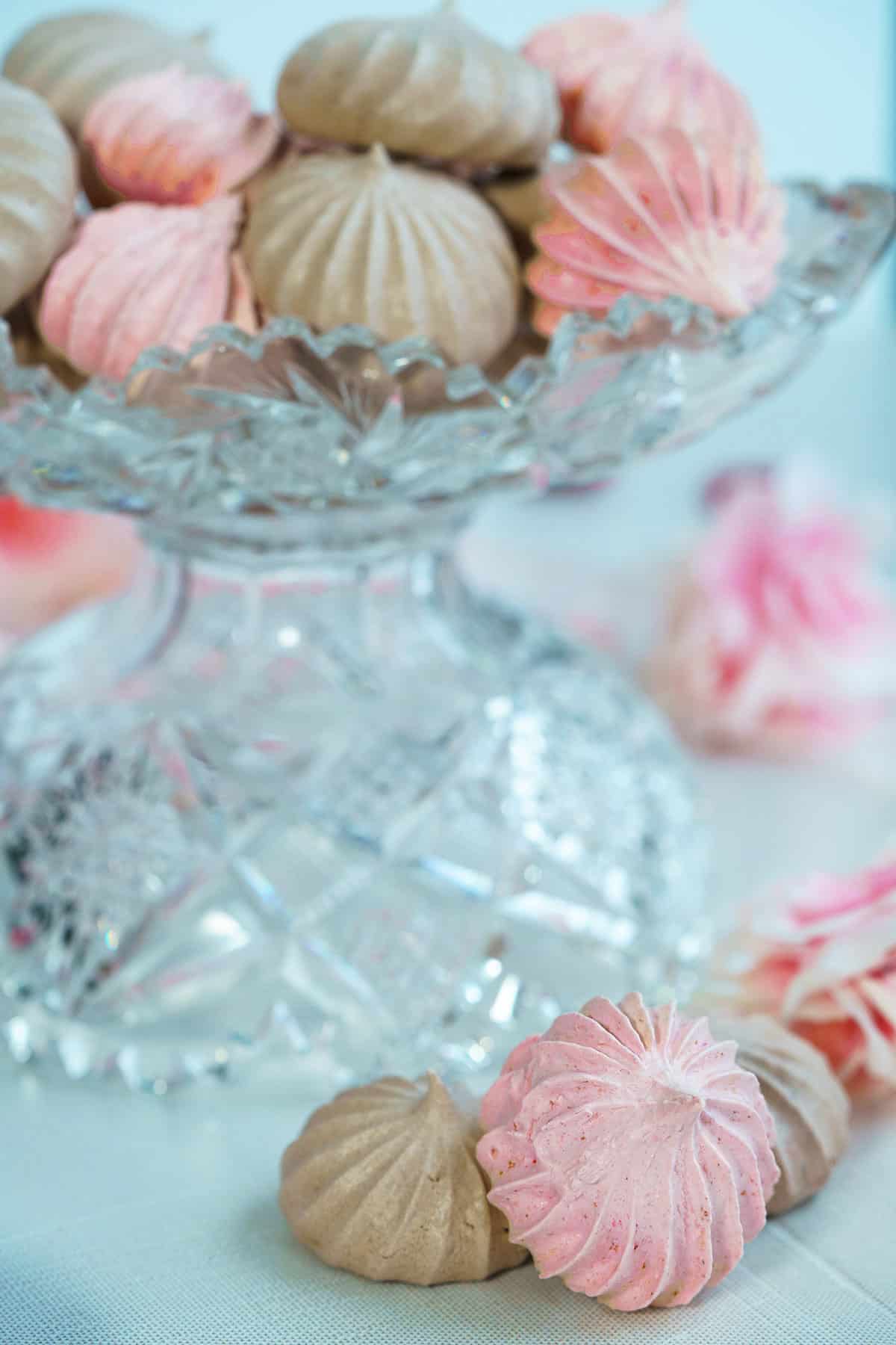 Full image of strawberry and chocolate meringue cookies.