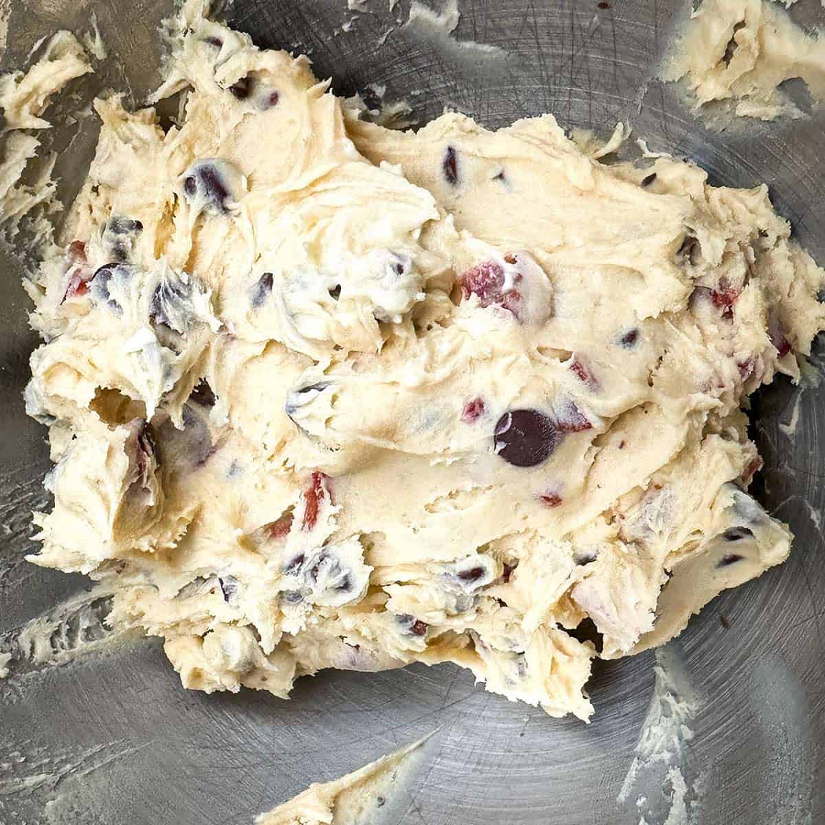 Cookie dough mixed and ready to be chilled.