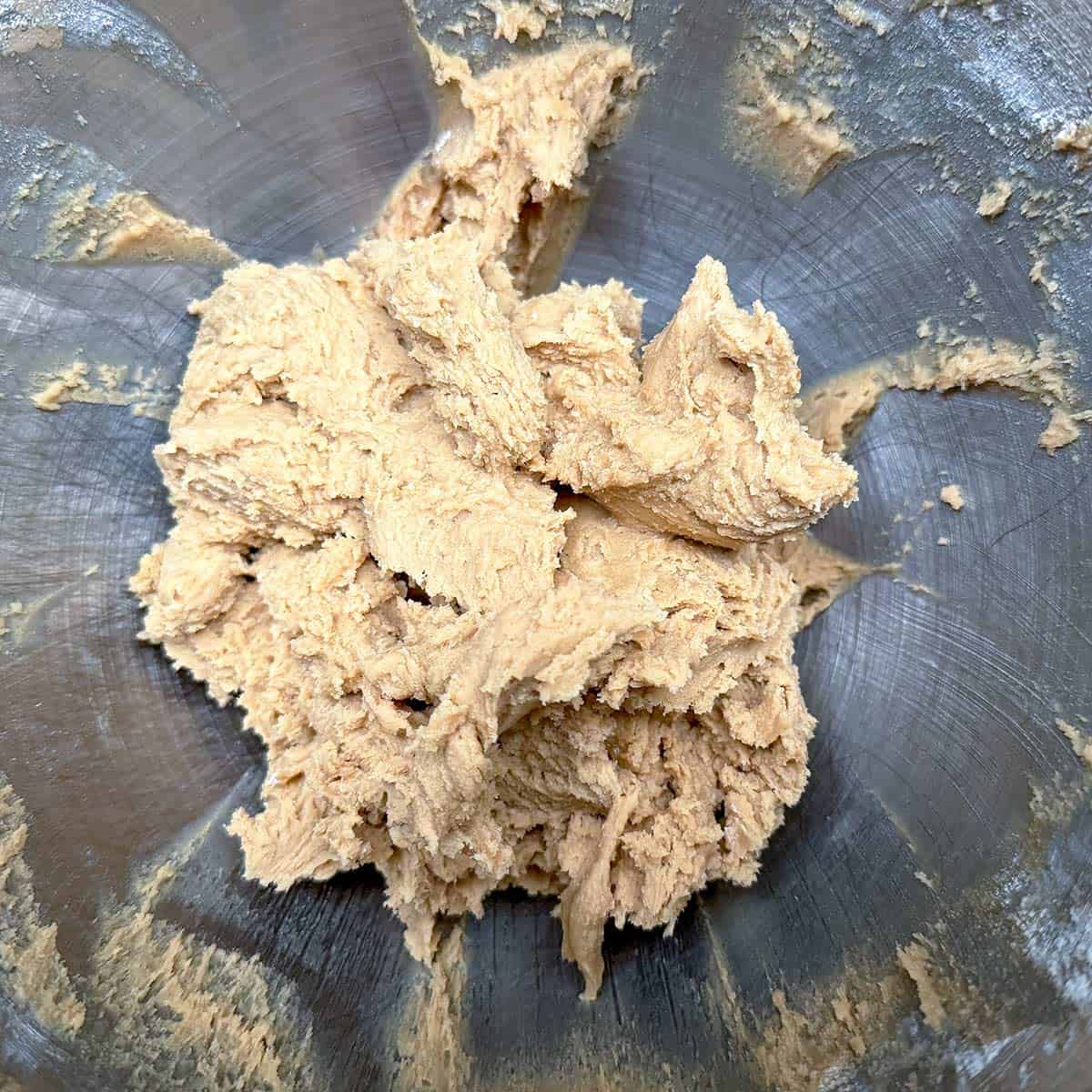 Cookie dough after flour has been added.