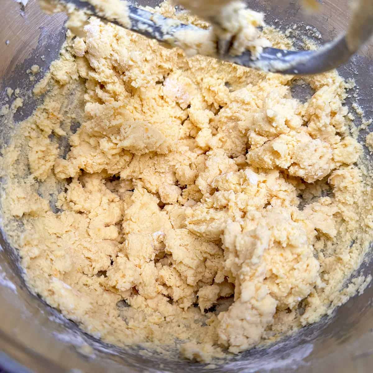 Cookie dough mixed and has the texture of playdough.
