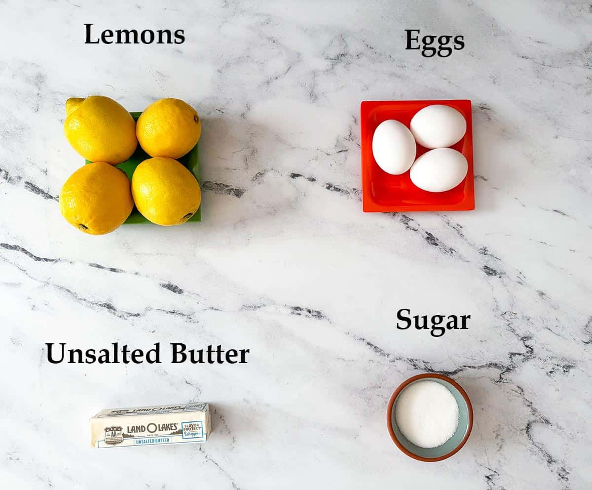 Ingredients for making lemon curd.