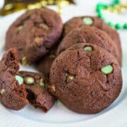 Chocolate Mint cream cheese cookies ready to eat on a plate.