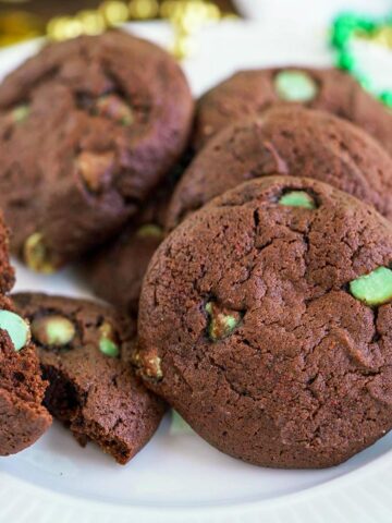Chocolate Mint cream cheese cookies ready to eat on a plate.