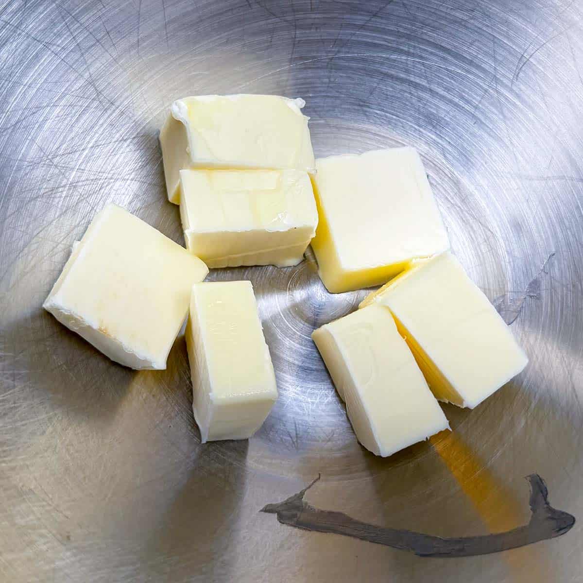 Butter cut into cubes so it can be creamed in a mixer.