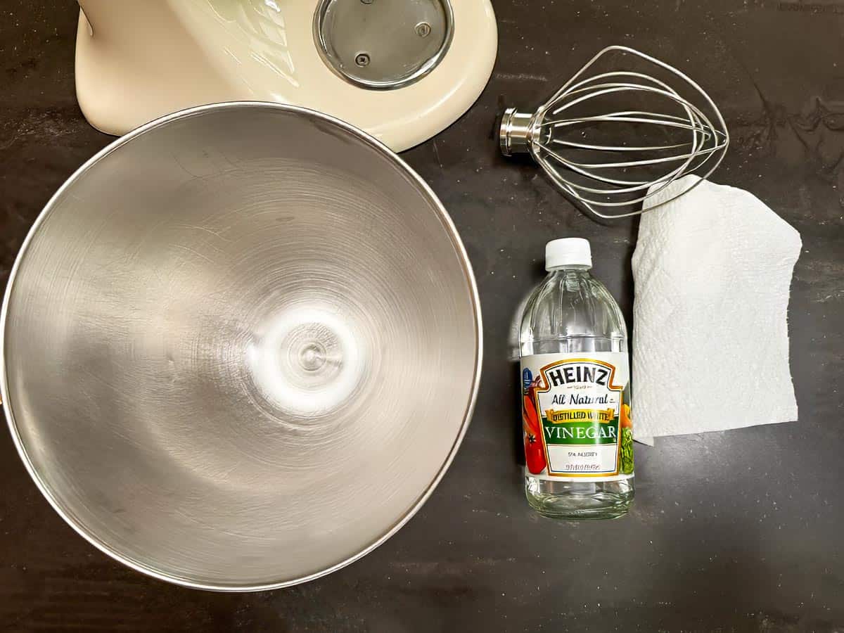 How to clean a mixer bowl in preparation for whipping egg whites.