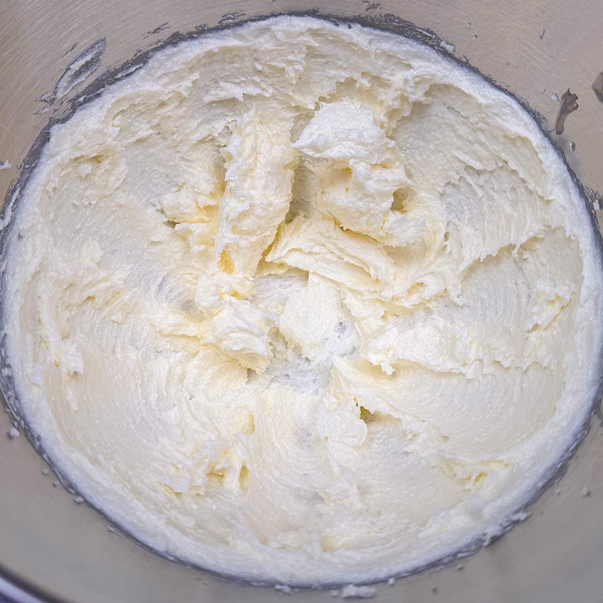 Three minutes of butter and sugar mixed and looking light and airy.